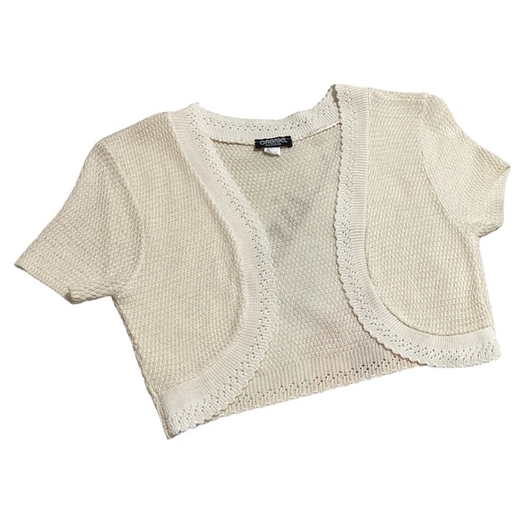 Gabriel New York Cream Short Sleeves Solid Open Front Crop Vest/Top Size S - Picture 10 of 11